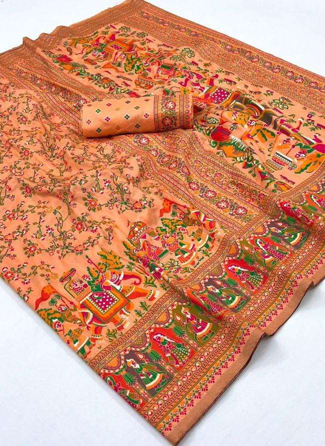 Silk Peach Festival Wear Weaving Saree